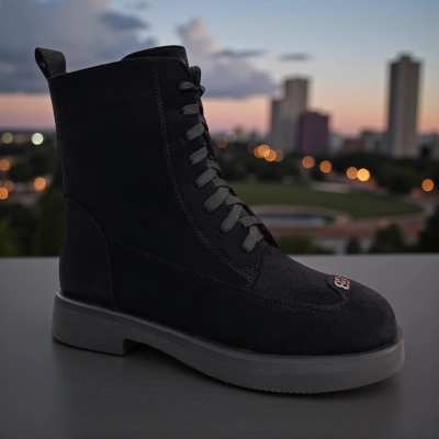 Ботинки женские зимние PINDIAN прессованная замша черные 11066