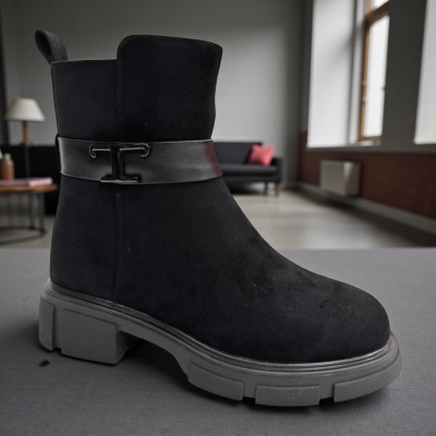 Ботинки женские зимние PINDIAN прессованная замша черные 11067