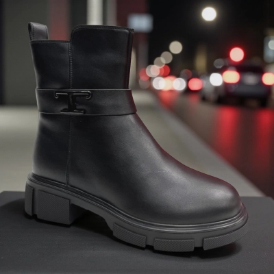 Ботинки женские зимние PINDIAN прессованная кожа черные 11068