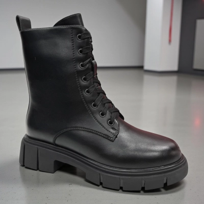 Ботинки женские зимние PINDIAN прессованная кожа черные 11071