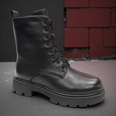 Ботинки женские зимние PINDIAN прессованная кожа черные 11072