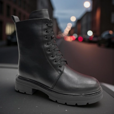 Ботинки женские зимние PINDIAN прессованная кожа черные 11074