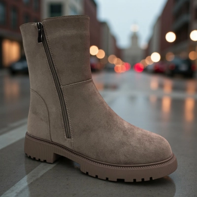 Ботинки женские зимние PINDIAN прессованная замша бежевые 11081