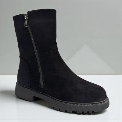 Ботинки женские зимние PINDIAN прессованная замша черные 11082
