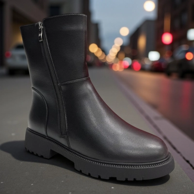 Ботинки женские зимние PINDIAN прессованная кожа черные 11083