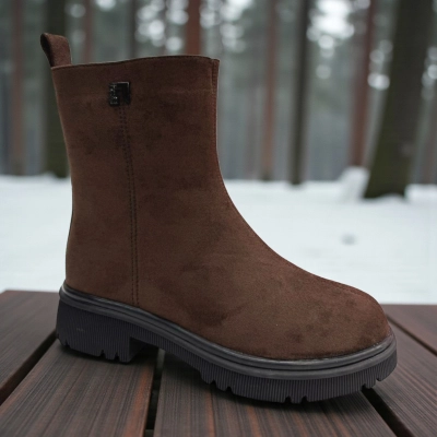 Ботинки женские зимние PINDIAN прессованная замша коричневые 11083