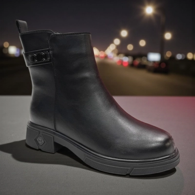 Ботинки женские зимние PINDIAN прессованная кожа черные 11085