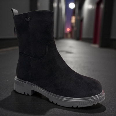 Ботинки женские зимние PINDIAN прессованная замша черные 11088