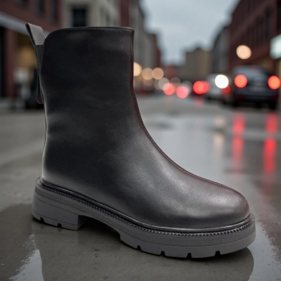 Ботинки женские зимние PINDIAN прессованная кожа черные 11089