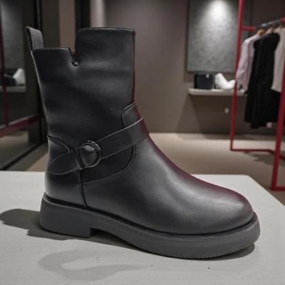 Ботинки женские зимние PINDIAN прессованная кожа черные 11090