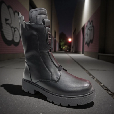 Ботинки женские зимние PINDIAN прессованная кожа черные 11091