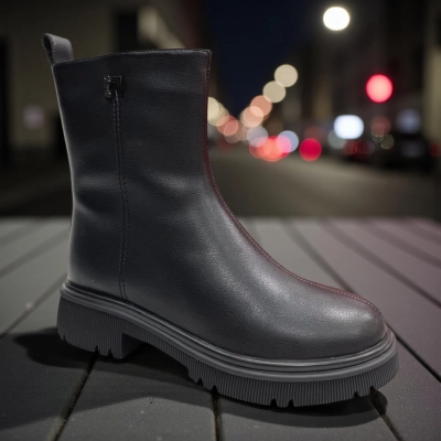 Ботинки женские зимние PINDIAN прессованная кожа черные 11096