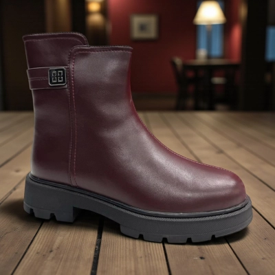 Ботинки женские зимние PINDIAN прессованная кожа бордовые 11097