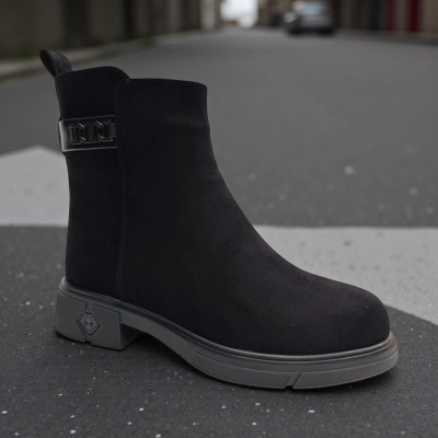 Ботинки женские зимние PINDIAN прессованная замша черные 11100