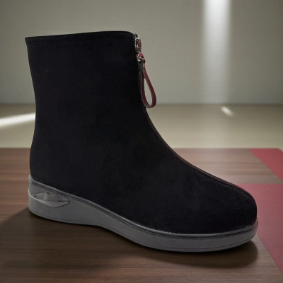 Ботинки женские зимние PINDIAN прессованная замша черные 11106