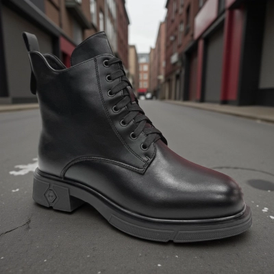 Ботинки женские зимние баталы PINDIAN прессованная кожа черные 11107