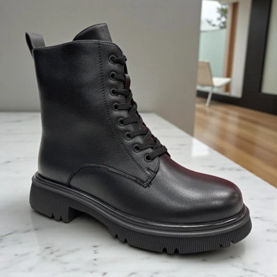 Ботинки женские зимние баталы PINDIAN прессованная кожа черные 11108