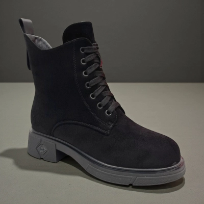 Ботинки женские зимние баталы PINDIAN прессованная замша черные 11109