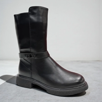 Ботинки женские зимние баталы PINDIAN прессованная кожа черные 11110