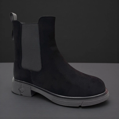 Ботинки женские челси зимние баталы PINDIAN прессованная замша черные 11111