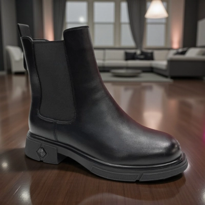 Ботинки женские челси зимние баталы PINDIAN прессованная кожа черные 11112