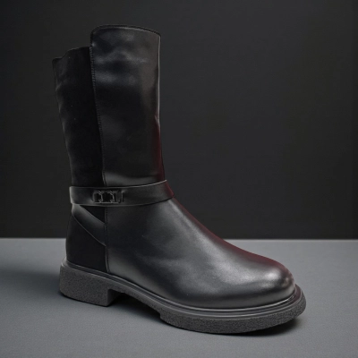 Ботинки женские зимние баталы PINDIAN прессованная кожа с замшей черные 11113