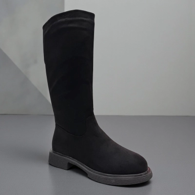 Сапоги женские зимние баталы PINDIAN прессованная замша черные 11118