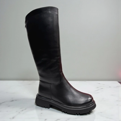 Сапоги женские зимние баталы PINDIAN прессованная кожа черные 11121