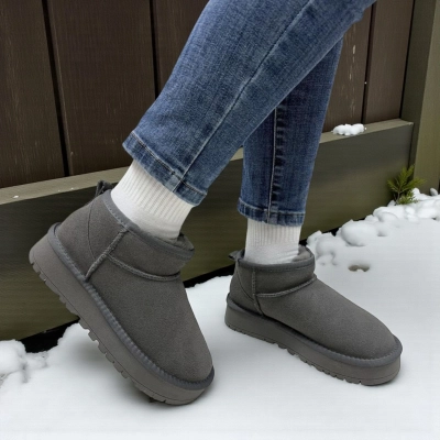 Угги женские PINDIAN на зиму натуральная замша серые 11138