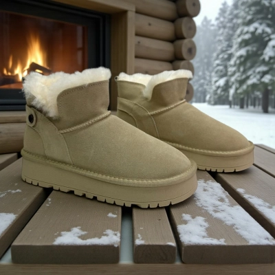 Угги женские на зиму натуральная замша бежевые 11147