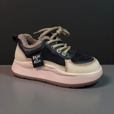 Ботинки женские зимние натуральная кожа и замша черные с бежевым 11158