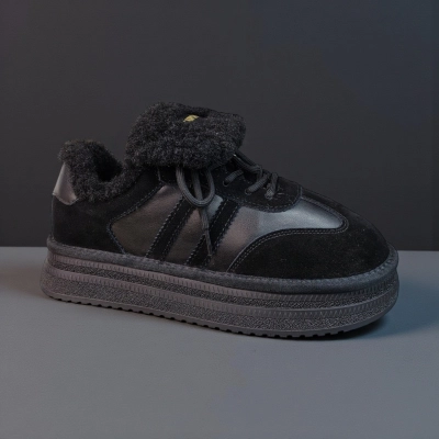 Ботинки женские зимние натуральная замша и кожа черные 11161