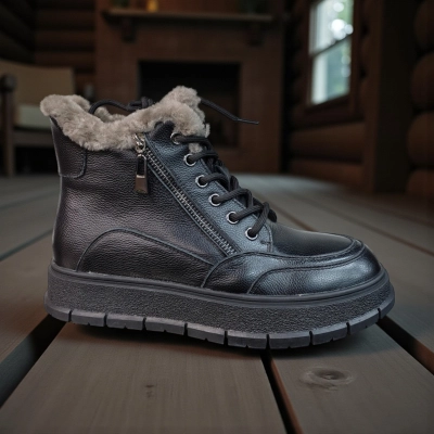 Ботинки женские зимние натуральная кожа черные 11171