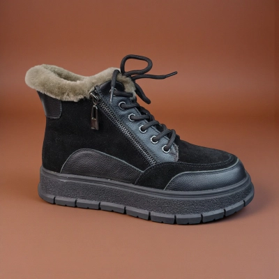 Ботинки женские зимние натуральная замша и кожа черные 11172