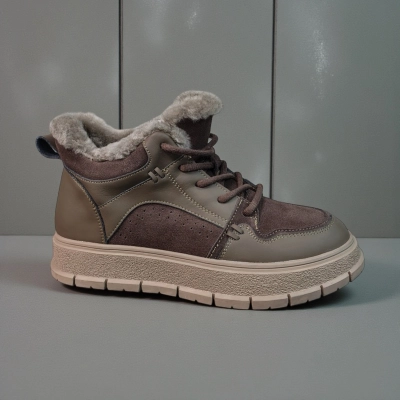 Ботинки женские зимние натуральная замша с кожей шоколадные 11180