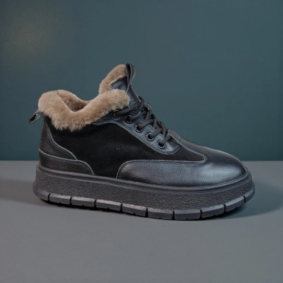 Ботинки женские зимние натуральная замша с кожей черные 11182