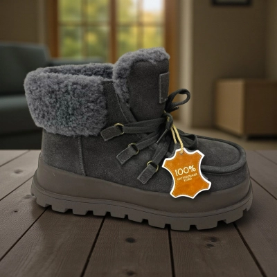 Ботинки женские зимние натуральная замша серые M9204-2