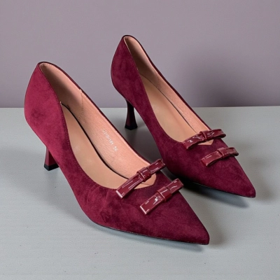 Туфли женские на каблуке искусственная замша бордовые 11237 Туфли женские на каблуке искусственная замша бордовые 11237