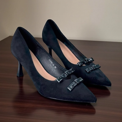 Туфли женские на каблуке искусственная замша черные 11241