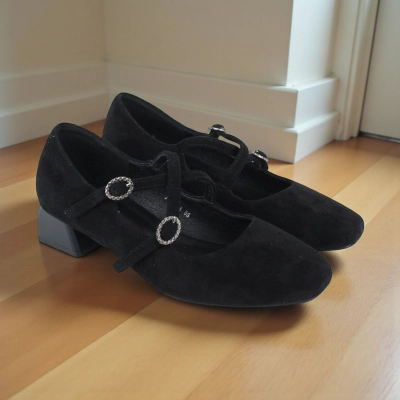 Туфли женские на каблуке искусственная замша черные MJ920-1A