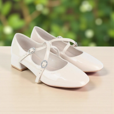 Туфли женские на каблуке искусственная лак кожа бежевые MJ920-3B