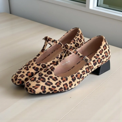 Туфли женские на каблуке искусственная замша леопардовые 11275