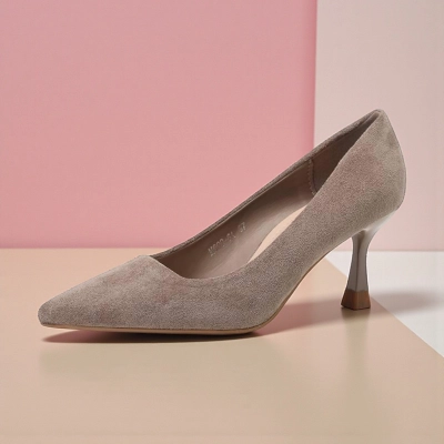 Туфли женские на каблуке искусственная замша капучино M600-6A