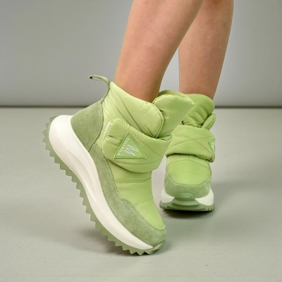 Дутики женские на зиму натуральная замша с текстилем салатовые X1050-10