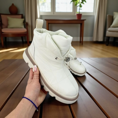 Дутики женские на зиму натуральная кожа с текстилем бежевые X1055-3