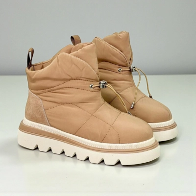 Дутики женские на зиму натуральная кожа с текстилем мокко X1055-17