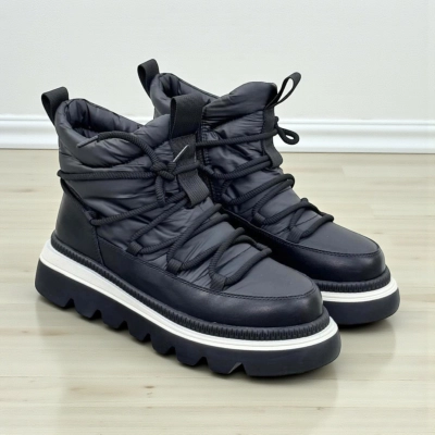 Дутики женские на зиму натуральная кожа с текстилем черные X1054-1