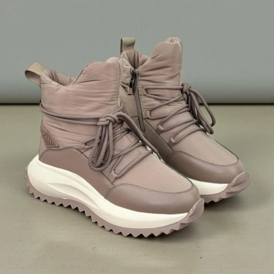 Дутики женские на зиму натуральная кожа с текстилем кремовые X1052-7