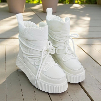 Дутики женские на зиму натуральная кожа с текстилем белые X1056-3