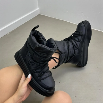 Дутики женские на зиму натуральная кожа с текстилем черные X1056-1 Дутики женские на зиму натуральная кожа с текстилем черные X1056-1